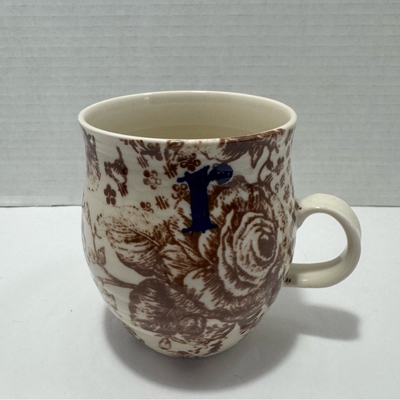 Anthropologie Homegrown Monogram “r” Ceramic Mug Floral & Natural Design 12-14oz - Picture 1 of 7